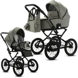 Knirpsenland Kombi-Kinderwagen Retro Style Kombi Kinderwagen 2.0, hohe Sicherheit durch One-Klick System der Kinderwagenaufsätze grün