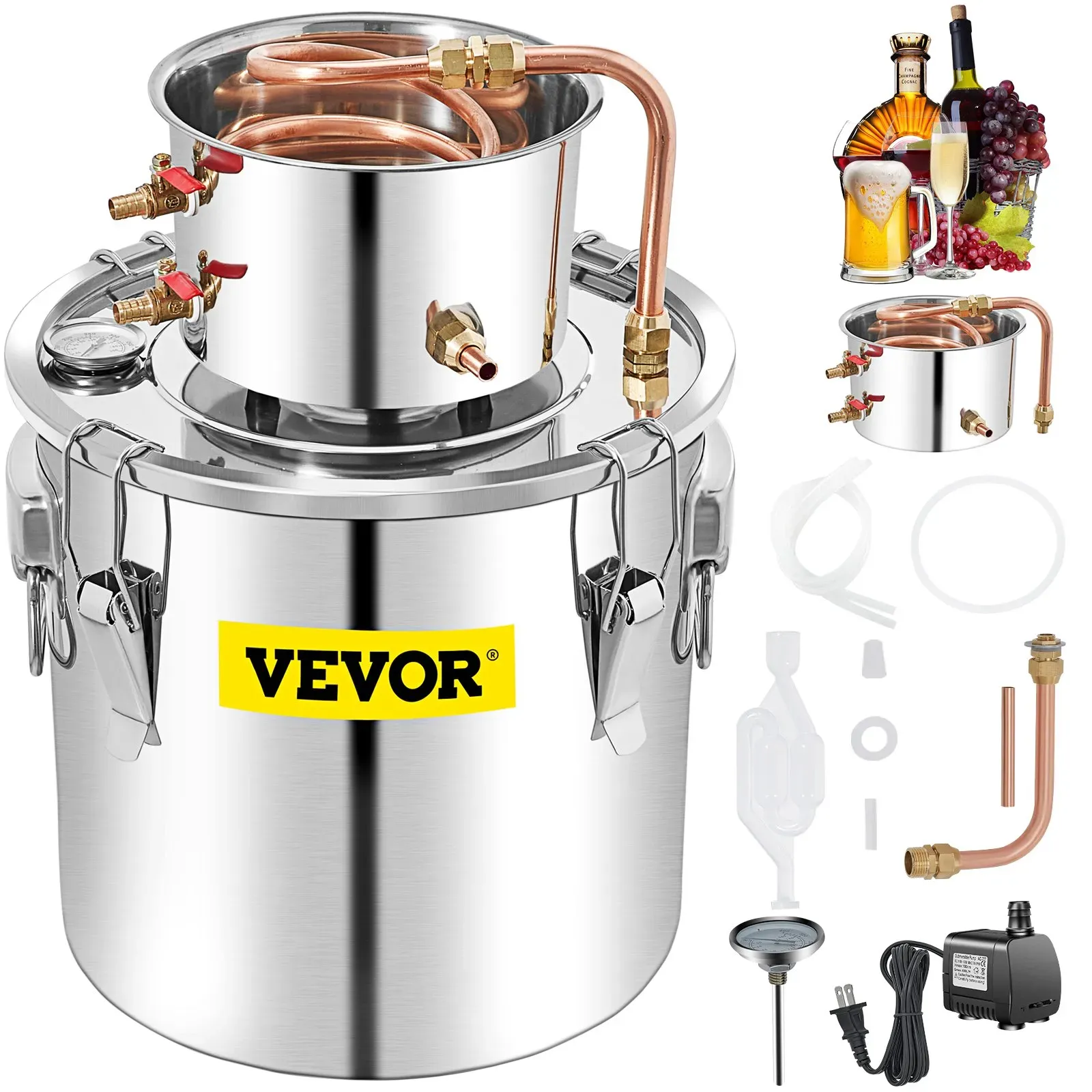 VEVOR Distillieranlage Moonshine, 50 L Wasser Alkohol Destillierer Moonshine Φ 40 x 40 cm Kesselfass-Größe, Moonshine Still Distiller mit zweifacher Temperaturregelung, Destilliergerät Alkohol