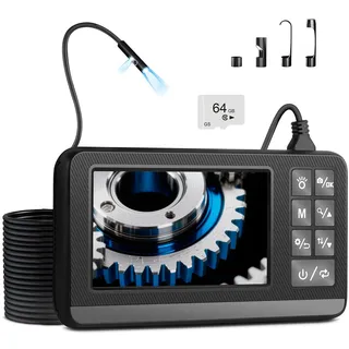Endoskopkamera mit Doppelobjektiv und Licht, 1080P HD-Endoskopkamera mit 4,3-Zoll-LCD, 10M halbstarrem Kabel und 64-GB-Karte, wasserdichtes IP67-Endoskop-Inspektions-Endoskop für Kanalisat