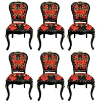 Casa Padrino Esszimmerstuhl Pompöös by Luxus Barock Esszimmerstühle Roses Schwarz / Rot / Gold - Esszimmer Set - 6 Pompööse Barock Stühle designed by Harald Glööckler