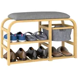 Homcom Schuhbank mit 2 Etagen, Sitzbank mit Ausziehbarem Korb, 2 Schuhregale, Garderobenbank mit Leinenoptik, für 5 Paar Schuhe, für Diele, Flur,
