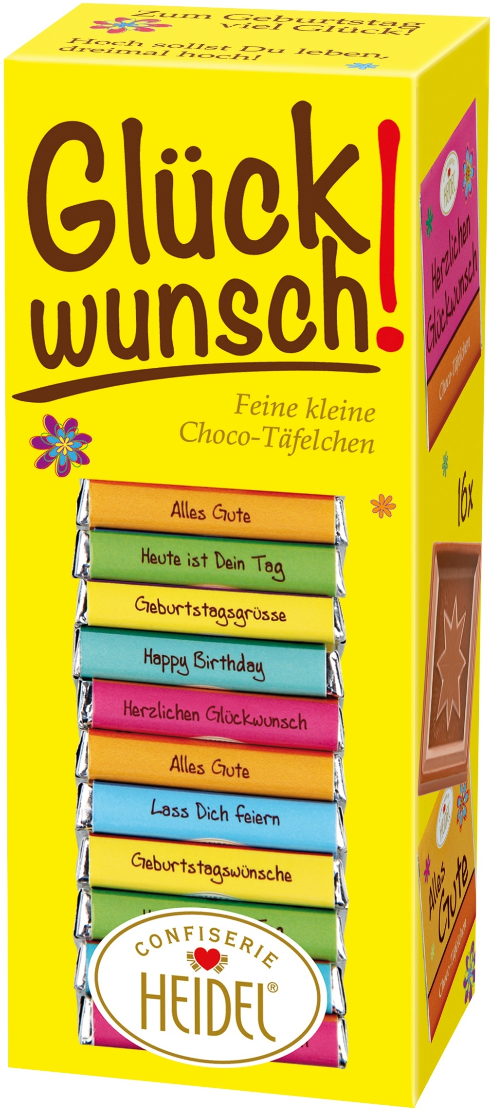 Confiserie Heidel Edel-Vollmilch Schokoladen Täfelchen "Glückwunsch" 16 x 5g (80g)