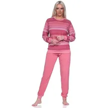 normann Damen Frottee Schlafanzug mit Bündchen in elegantem Streifendesign - auch in Übergrößen, Farbe:Altrose, Größe:48/50 - 48-50