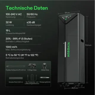 VIVOSUN Smarter Luftbefeuchter AeroStream H19 Temperatur- Luftfeuchtigkeitssonde