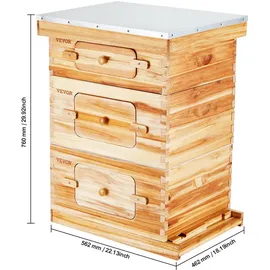 Vevor Bienenstock, Zander Beute für 30 Rahmen, mit Bienenwachs beschichtetes Holz, 2 tiefe + 1 mittelgroßer Bienenkasten, Langstroth-Bienenstock-...