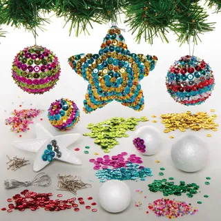 Baker Ross AX383 Pailleten-Weihnachtskugel-Set, 10 Stück, machen Sie Ihren eigenen Weihnachtsbaumschmuck, festlicher Kunst- und Bastelbedarf für Kinder zum Basteln und Dekorieren