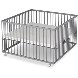 Sämann Laufgitter mit Matratze - grau - Premium Kollektion