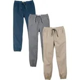 bonprix Regular Fit Schlupfhose aus reiner Baumwolle (3er Pack), blau, Gr.128, Coole Jungen Hosen in 3 Farben, 100% Baumwolle