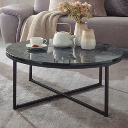 Kadima Design Marmor-Optik Couchtisch, Designer Wohnzimmertisch. Schwarz, 80x80x35 cm