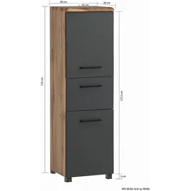 Vito Midischrank KEYTO, B 40 cm - 2 Türen 1 Schublade Wotan Eiche Dekor Schwarz matt