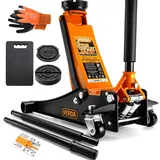 Verda Wagenheber hydraulisch 3T (75-515mm), 2X Gummi, Kniematte, Profilmesser, Profi, Doppelpumpsystem, Handschuhe Rangierwagenheber, Doppelkolben PKW