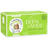 Les 2 Marmottes - Detox und You Aufguss 30 Beutel - Ohne Zusatz von Aromen - Kurkuma, Rosmarin und Zitronengras - Wohlbefinden und Entspannung - Für die Leber - 50g