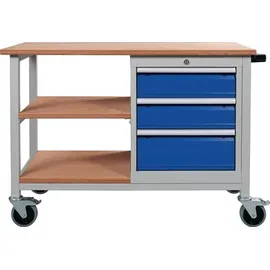 Bedrunka+Hirth Werkbank B1200xT540xH880mm Buche Multiplex lichtgrau/signalblau 4 Schubl.