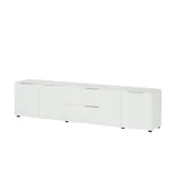 Die Möbelfundgrube Santorin TV-Lowboard 226x55x40 cm Weiß Chrom/Glas/Kunststoff/Metall/Spanplatte/Holzwerkstoff