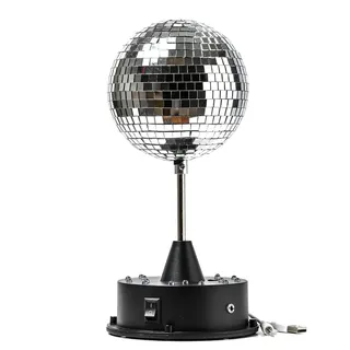 satisfire LED Spiegelkugel 13cm mit Standfuß - 18 bunte LED Batterie und USB Betrieb - silber