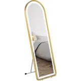 Homcom Standspiegel Gold Glas, 50x4x151.5 cm Wandspiegel mit Ständer, LED-Leuchte, Dimmbar Garderobenspiegel mit Touch-Schlater, für