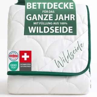 Welldora Ganzjahresdecke 100x135 | Füllung 100% Wildseide | Luftige Bettdecke für das ganze Jahr | Oeko-Tex Zert. in der Schweiz | Fachärztl. geprüft für Allergiker | Luxuriöse Kinderdecke Kühldecke
