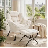 ANYSUN Loungesessel Relaxsessel aus Samt mit Nackenstütze, ergonomisch weich gepolstert (Sessel mit optionalem Fußhocker, Relaxsessel), Kompakter Relaxsessel 75 x 80 x 85 cm, wahlweise mit Fußhocker weiß