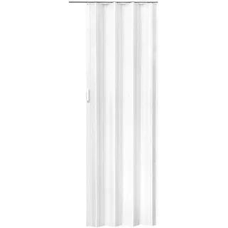 tectake® Schiebetür Komplettset, Lamellentür, Falttür, Tür 80x203 cm, Raumtrenner mit Laufschiene, Vorhang gegen Zugluft, Klapptür als Kälteschutz, Schallschutz, Holz Optik - Weiß