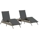 vidaXL Sonnenliegen 2 Stk. mit Tisch Grau Poly Rattan 170/200 x 59 x 26/50/64/75/85 cm