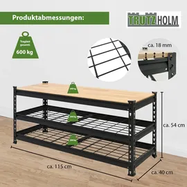 Trutzholm Schuhregal 115 x 54 x 40 cm höhenverstellbar Sitzbank schwarz