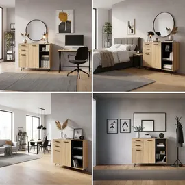 [en.casa] Noppen Sideboard 100 x 120 x 38 cm Eicheoptik Holzwerkstoff