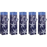Sigel GT027 Flaschen-Geschenktüten aus Papier Weihnachten 5er Set | blau | "Shining Stars"