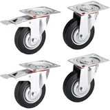 4er SET JUNKER Transportrollen Ø 100 mm (2x Lenkrollen, 2x Lenkrollen mit Bremse) Höhe 127 mm, Anschraubplatte 100 x 82 mm Traglast bis 360 Kg Strandkorbrolle