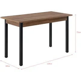 [en.casa] Esstisch, 'Den Haag' 120x60 cm Stahl Walnussoptik - Naturbelassen