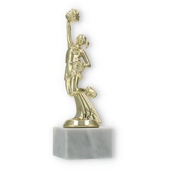 Pokal Kunststofffigur Cheerleader gold auf weißem Marmorsockel 20,5cm