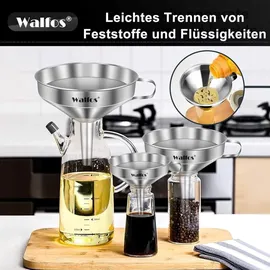 luxuskollektion Walfos Edelstahl Trichter Set 3er Pack mit 2 Siebfilter und Reinigungsbürste