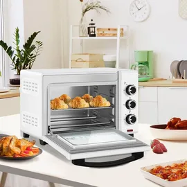 Woltu Mini Backofen 21 L, elektrischer Minibackofen, Miniofen, Pizzaofen, 1280 W, 100-230 °C, Timer 60 Min., Ober-/Unterhitze, Doppelverglasung, Weiß