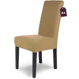SCHEFFLER-Home Stuhlhussen Stretch Luna/Stuhlhussen Beige 4er Set/elastische Flanell Stuhlabdeckungen/Stuhlhussen Schwingstühle 4er Set/Hussen Stuhl Überzieher mit Gummiband/Stuhlhussen Samt
