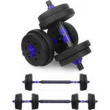 wuuhoo® Kurzhantelset Berti, 2er Set Hantel 30mm, Kurzhantel & Langhantel mit Gewichten 10kg bis 30kg, extra Lange Verbindungsstange - Fitnessgerät aus Kunststoff für Zuhause 10 kg (blau)