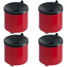 Proregal SparSet 4x Runder feuerlöschender Wandaschenbecher 2 Liter HxØ 16x16cm | Metal Rot mit schwarzem Decker