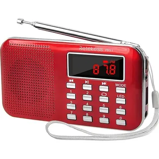 Retekess PR11 Tragbarers Radio, AM FM mini Radio mit Lautsprecher, MP3-Player, Notfall Taschenlampe, LCD Bildschirm(Rot) - Rot