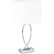 Relaxdays Tischlampe silber, Lampenschirm Gestell, Nachttischlampe Metall, Schirm rund, Eisen, HBT: 51x28x28 cm, weiß