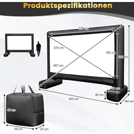 Costway Aufblasbare Beamer Leinwand, 147 Zoll, Projektor Leinwand mit Gebläse und Erdspieße, 16:9, HD, 4K, doppelseitige Projektionsleinwand für...