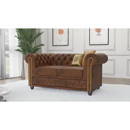 s-style möbel SITZGARNITUR mit Schlaffunktion 3+2+1 Chesterfield Flux Braun Microfaser Vintageoptik