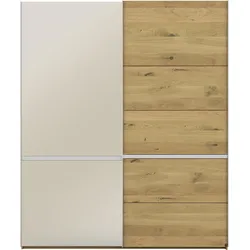 Schwebetürenschrank MUSTERRING "Savona, Kleiderschrank, Schrank, Garderobe, mit Schiebetüren", braun, B:200cm H:236cm, Schränke, Türen Bianco-Eiche massiv, Spiegel-/Glastüren, eingelegte Chromleiste