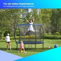 Trampolin 305 cm d, Gartentrampolin mit Sicherheitsnetz, 180 cm hohe gebogene Stangen