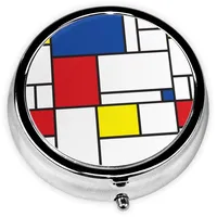 Pillendose, Mondrian Minimalist De Stijl Modern Art Rundes Pillenetui, Medikamenten-Organizer, Reise-Pillendose, Reise-Pillen-Organizer