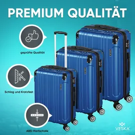 veska Hartschalenkoffer Kofferset 3 teilig mit TSA Zahlenschloss 4 Rollen ABS-Hartschale, Reisekoffer Trolley Rollkoffer Koffer - anthrazit - Grau