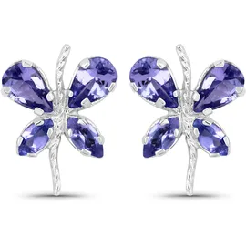 vira jewels Ohrstecker Vira Jewels Silber 925 rhodiniert Schmetterling-Motiv mit echtem Tansanit 1,16