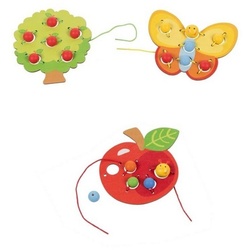 goki Lernspielzeug Fädelspiele 3er Set Apfel, Baum & Schmetterling