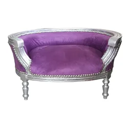 Barock Hunde & Katzen Sofa Lila /Silber Hundebett & Katzenbett