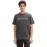 Tom Tailor T-Shirt mit Logo-Print aus Baumwolle, Tarmac Grey,