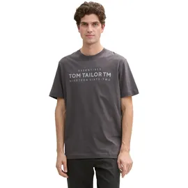Tom Tailor T-Shirt mit Logo-Print aus Baumwolle, Tarmac Grey,