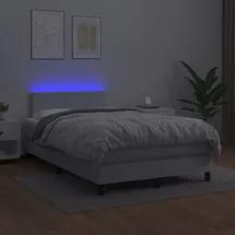 vidaXL Boxspringbett mit Matratze & LED Weiß 120x200 cm Kunstleder
