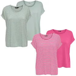 Only Damen O-Neck Top T-Shirt MOSTER 4er Pack Basic Kurzarm Rundhals Shirt Jadeite & Gin Fizz S